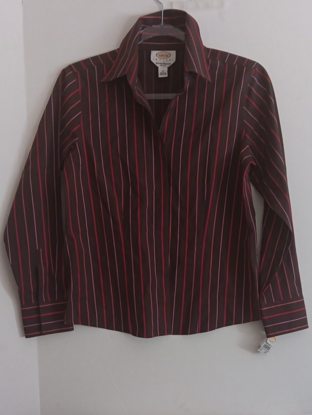 TALBITS BROWN BUTTON UP SHIRT WITH PINK PINSTRIPES SIZE 2P
